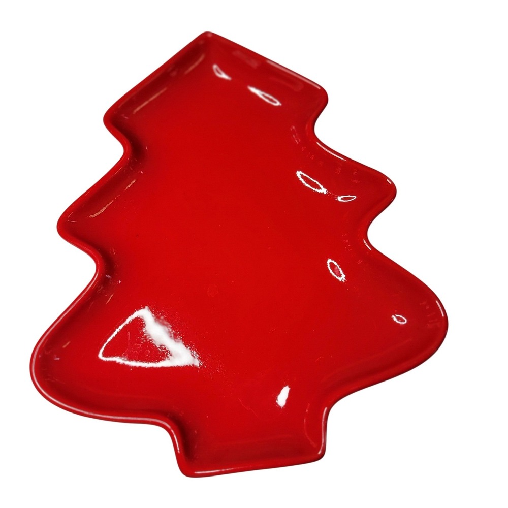 Vintage Made‎ in Italy Red Ceramic Christmas Tree Serving Platter Holiday Dish